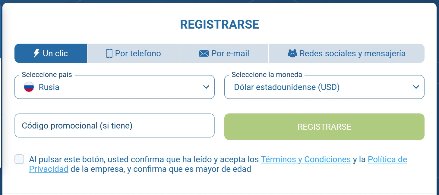 Registro de 1xbet