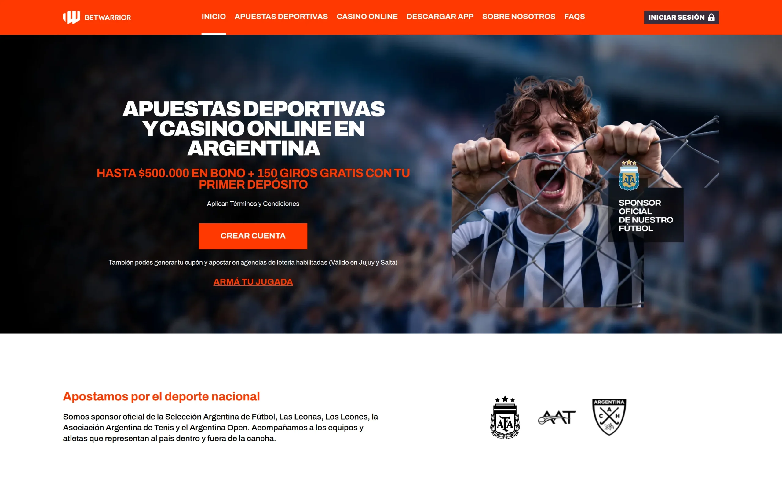 Pantalla principal de betwarrior