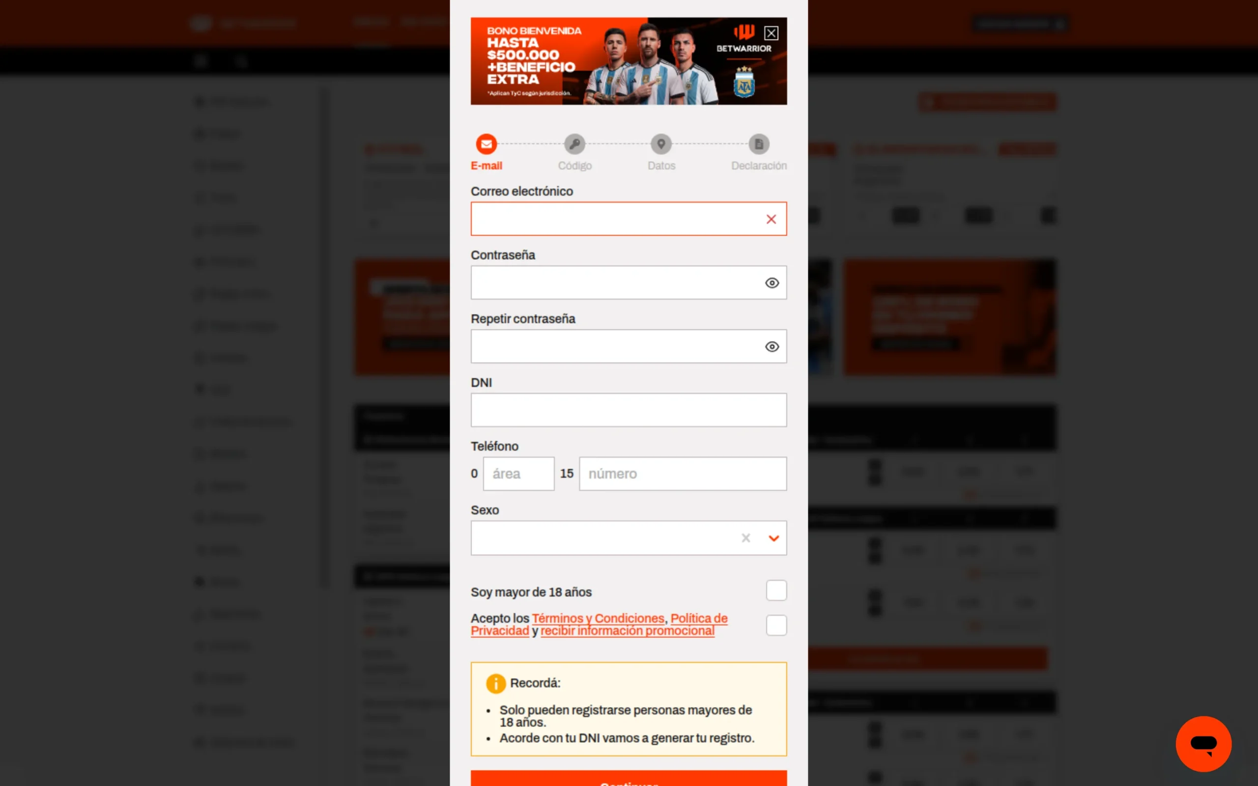 Registro de betwarrior