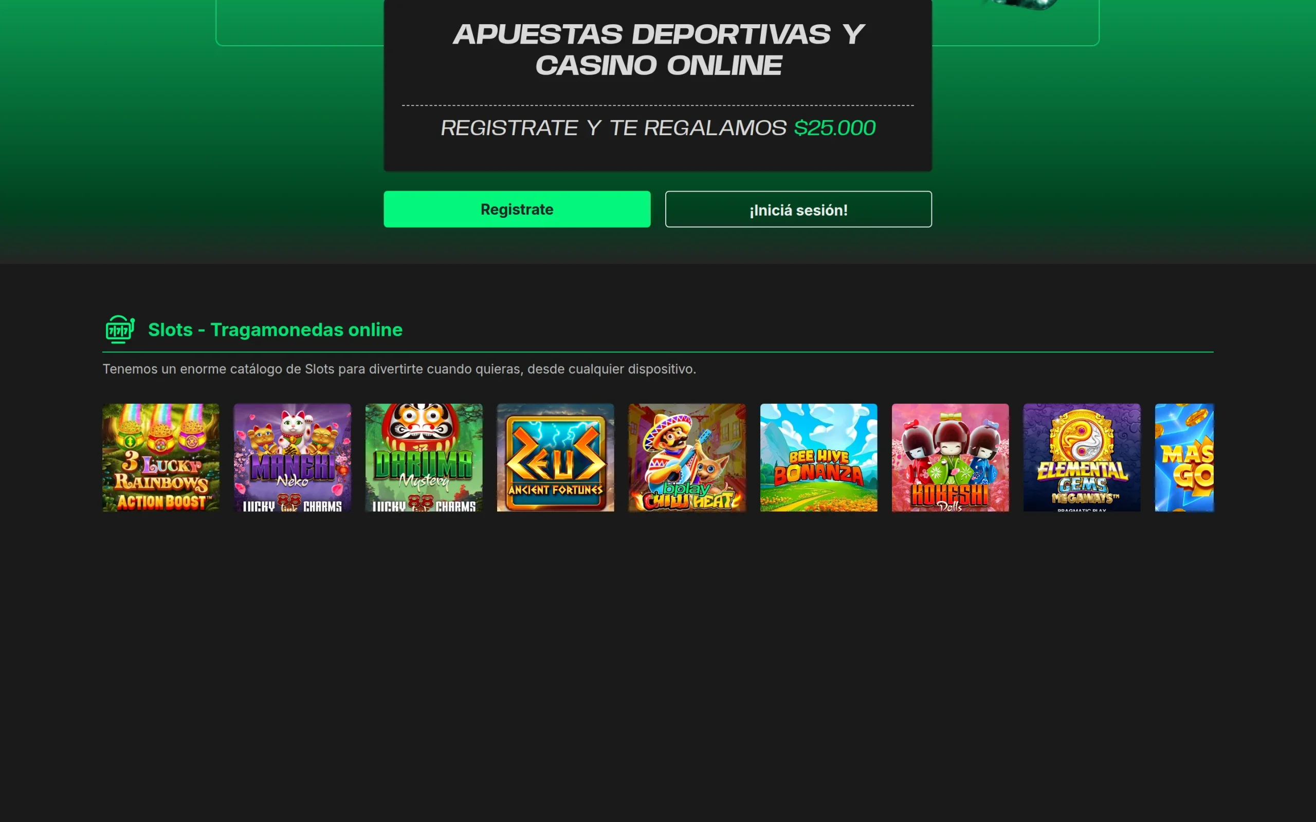 Pantalla principal de bplay