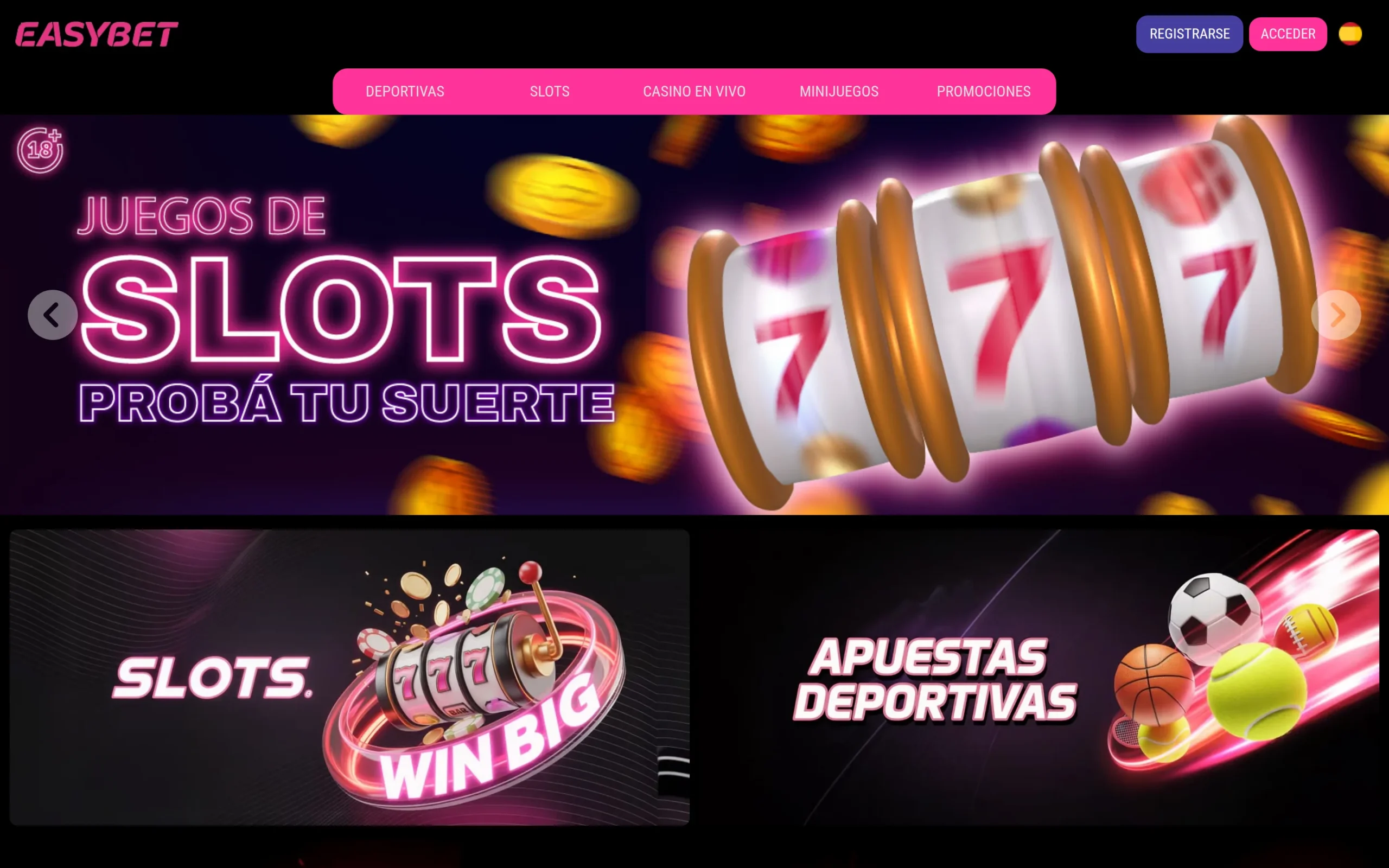 Pantalla principal de easybet