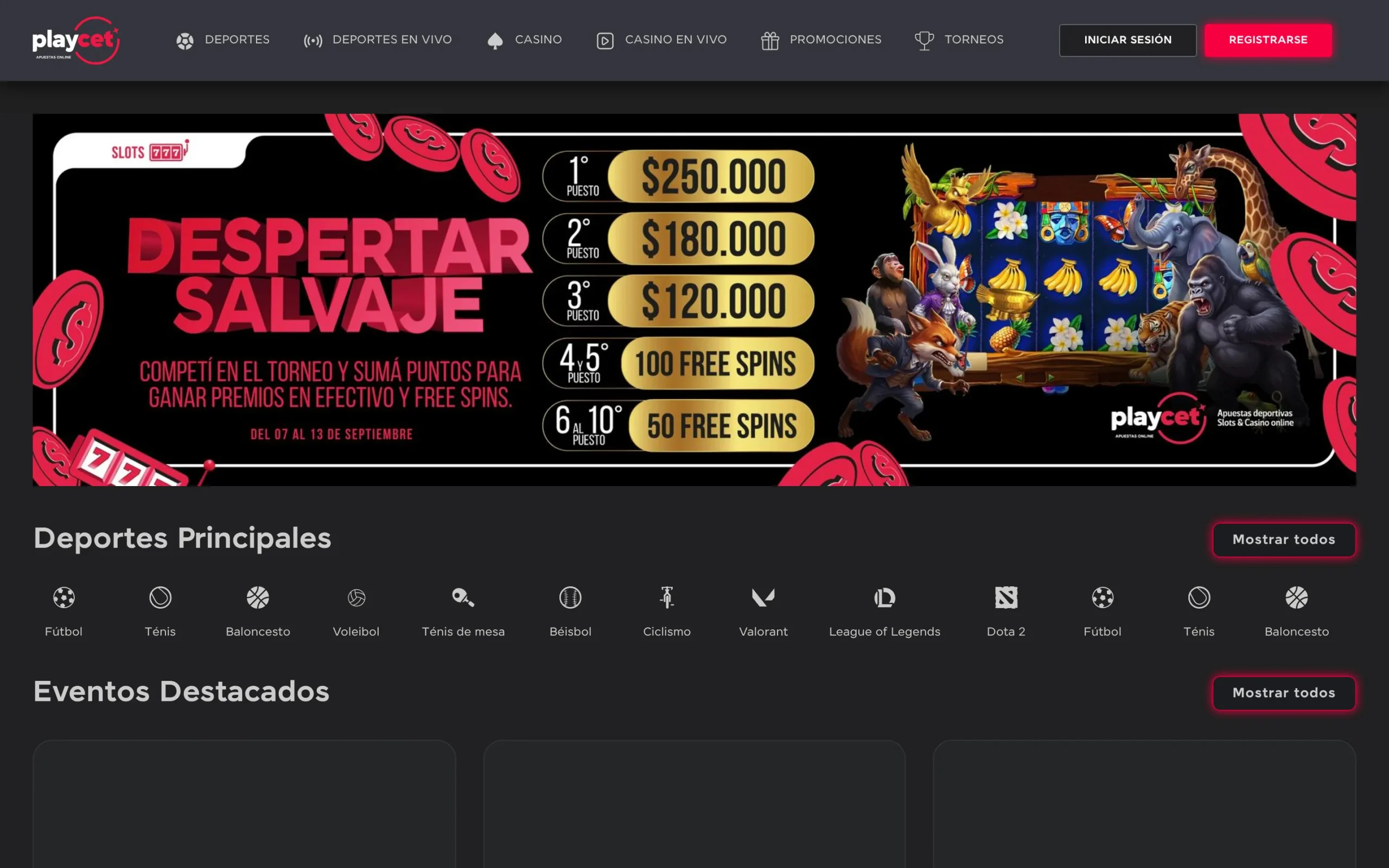Pantalla principal de playcet