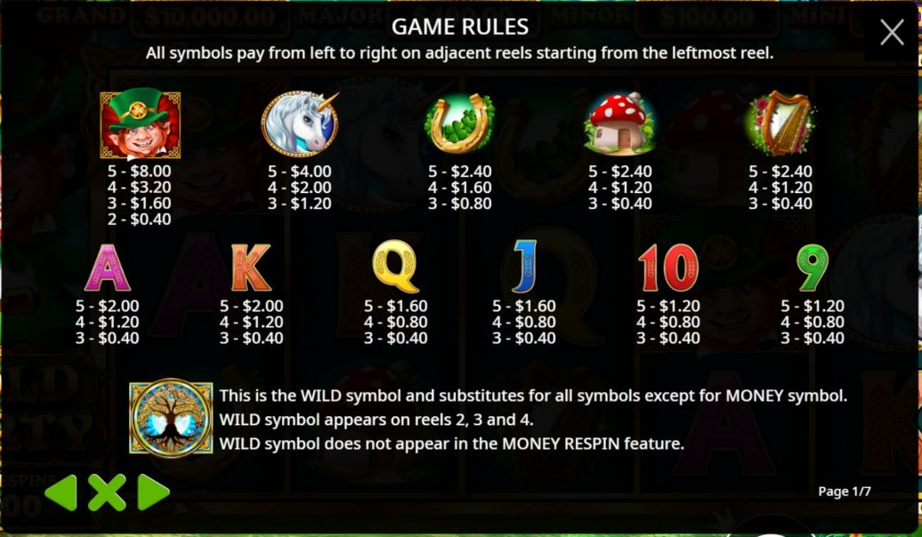 Tabla de pagos y reglas de los Wild en Gold Party original