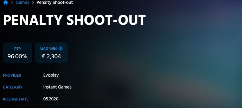 Ficha oficial de Penalty Shoot-Out con RTP del 96 % y categoría Instant Games